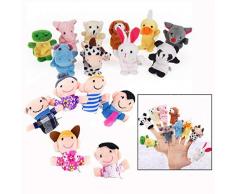 Binnan Lot de 16 Marionnette à Doigt - 10 Animaux et 6 Personnes Membres de la Famille Marionnettes, Marionnettes à Doigts Animaux Bébé Histoire Temps