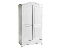 IDIMEX Armoire Bergen Dressing pour vêtements avec 2 Portes battantes penderie 1 Tringle et Rangement 1 étagère intérieure et 1 Grand tiroir, en pin Massif lasuré Blanc
