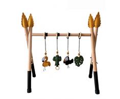 Lunji Portique déveil Activités Bébé Bois Scandinave + 4pcs Hochets a Suspendre Jouet de Dentition Bebe Cadeau Naissance (1#)