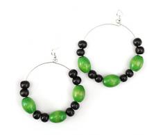 Idin Jewellery – Vert et Noir Boulier Bois Perle Créoles Pendants doreilles