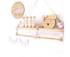 Étagère Murale Étagère Rangement Étagère Cuisine Étagère Enfant INS Nordique Style Haut de Gamme Personnalisé en Bois Perles Double-couche de Stockage Chambre des Enfants doux mur Décoration