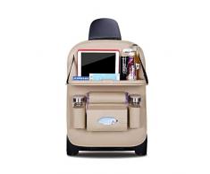 Ergocar Organiseurs pour Voiture Kick Mats Cuir PU de Protecteur de Siège Arrière avec Porte-Tablette Pliable Imperméable Organisateurs de Voiture Rangement (Beige - 1 Pack)
