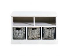 Rebecca Mobili Commode Osier et Bois, Coffre de Rangement Blanc avec 2 Etageres 3 Osier, Style Country, Entree Chambre – Dimensions: 43 x 70 x 33,5 cm (HxLxL) - Art. RE4164