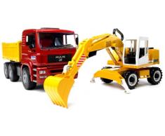 Bruder - 2751 - Véhicule Miniature - Camion Benne Man TGA avec Pelleteuse Liebherr