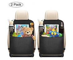 Organisateurs de Voiture, Mixigoo 2pcs Protection de Siege Voiture Kick Mats Imperméable Organisateur Siège Arrière de Voiture avec Transparent iPad Holder pour Enfants