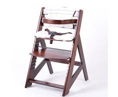 Chaise Haute en bois Ajustable Chaise bébé Escalier chaise haute BRUN HC6551-D02creme