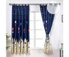 QYANTH Rideaux Occultants avec Crochets, Enfant De Bande Dessinée Chambre Enfants Fenêtre Thermique Isolé Rideaux, 1 Panneau-Bleu 150x200cm(59x79inch)