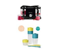 BÉABA Babycook Duo, Robot Bébé 4 en 1 Mixeur-cuiseur, Noir + Pack Premier Repas, 12 Pots de Conservation + 2 Cuillères Silicone