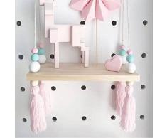 Étagère Murale Étagère Rangement Étagère Enfant INS Nordique Style Bois Massif Bleu Gris Macaron Perles en Bois Gland Chambre de Stockage de la Partition des Enfants - Fancylande