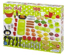 Jouets Ecoiffier – 2659 - Coffret dînette 100 % Chef Multicolore – Vaisselle, Ustensiles de Cuisine et Aliments – 100 Pièces – Dès 18 mois – Fabriqué en France