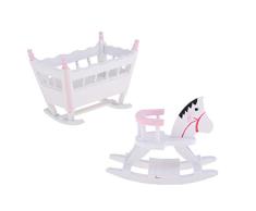D DOLITY Miniature Cheval à Bascule et Berceau Ornement Rétro Accessoires de Poupées (2 Pièces)