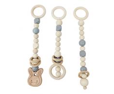 Manyo. 3 Pcs Jouet Anneau Dentition, Pendentif Bébé Bois- Lapin, sans BPA, Nordique Bébé Accessoire de Gym pour Portique déveil Portique dactivités (Gris)