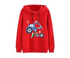 Ketamyy Enfant Pull à Capuche Garçon Fille Unisexe Pull Chaud Sweat Molleton Automne Hiver Manches Longues Hoodie Pullover Enfant Casual Cartoon Pelleteuse Impression Pull Sport Rouge 160CM