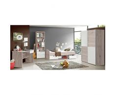 LUPO Chambre enfant complete style classique décor chene cendré et blanc mat - l 90 x L 190 cm