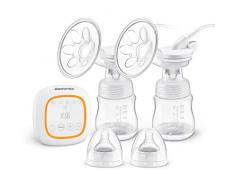 Bammax Tire Lait Electrique Rechargeable, Tire-Lait Double Pompes en Matériel sans BPA avec 4 Modes et 16 Niveaux dAspiration + Fonction de Mémoire avec lÉcran LCD, Equipé de 2 Tétines