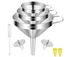 Entonnoir Cuisine,PEMOTech 3 Tailles(11/13/15cm) Superposable entonnoirs inox avec 2 filtres amovibles et une brosse,2 bouche en silicone pour cuisson,transfert de liquide,huiles essentielles,poudre
