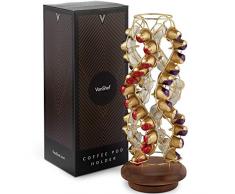 VonShef Porte-capsule de café Distributeur compatible avec les capsules Nespresso — Capacité de 42 capsules — Présentoir en acier inoxydable finition couleur or brossé et pied en bois