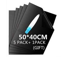 Tapis de Barbecue, Cuisson Mats, Feuilles de BBQ Anti-adhérent, Réutilisable Nettoyable, pour Fours assistés/Charbon de Bois/Gaz/Grill électrique/Cuisson, 50 * 40 cm, Lot de 5 (Noir)