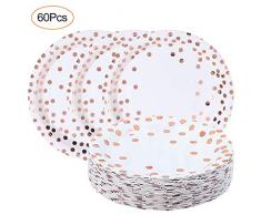 SZHUIHER Assiettes en Papier jetables Or Rose 60pcs, Assiettes en Verre pour la fête 7inch Party pour la mariée Baby Shower Wedding Christmas Birthday Rose Gold Party Supplies