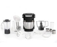 Moulinex QA319810 Robot Pâtissier Wizzo avec Blender Hachoir à Viande Découpe-Légumes Mini-Hachoir 7 Vitesses Pulse Pétrin Fouet Flex Batteur Électrique 1000W Cuisine Inox