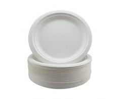 Assiettes Super Rigides en Bagasse Biodégradables et Jetables - Alternative Écologique Non Plastique - Assiettes de Fête Rondes, Lot de 50 Assiettes en Papier Robustes de 26 cm