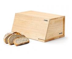 Continenta Boîte à Pain en Bois de Caoutchouc Avant Couvercle utilisable comme Planche à Découper, Taille : 40 x 26 x 18,5 cm (sans Couteau)