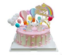BluVast Decoration Gâteau Licorne,Cake Topper Licorne 13 pièces Nuage Ballon Happy Birthday pour Enfants Filles Anniversaire Baby Shower Party