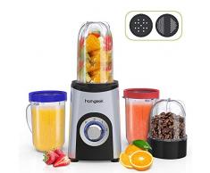 Blender Smoothie, Homgeek Mini Blender, Mixeur Multifonction avec 4 Bouteilles, 350W, 2 Vitesses, Appareil à Smoothie avec 2 types de lame, sans BPA, 13 pièces sets