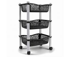 Panier chariot de stockage cuisine avec paniers de stockage et roues fruits et legumes - plastique résistant - Noir