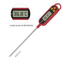 TURATA Thermomètre de Cuisine Thérmo-sonde Thermomètre Cuisson Thermometre à Viande, Lecture Instantanée 5 Secondes Écran LCD thermomètre Barbecue avec Sonde BBQ Barbecues Maison Cuisine, Rouge
