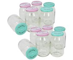COM-FOUR® 12x bocaux maçon avec bouchon à visMade with love en vert et rose - TO Ø 82 mm - jusquà 948 ml