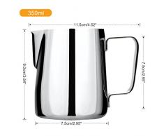 Pot à lait en acier inoxydable, 350ml à main levée Café Pot à lait Lait Pichet Pichet Tasse avec mesure Mark et Latte Art Pen, Milk pitcher carafes pour la création Barista Cappuccino Espresso