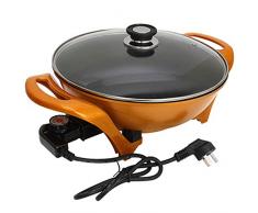 FUDIV À usages multiples Pot électrique Wok Lingot Pot dor Pot antiadhésif Marmite électrique Cuisinière électrique Hot Pot Noodle Pot One Pot, 5L, 1500W, Orange