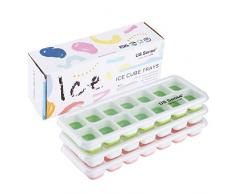 Bac à glaçons avec couvercle amovible - Moules pour plateaux à glaçons souples en silicone à dégagement facile avec 14 blocs sans BPA durables empilables et allant au lave-vaisselle (3 pièces)