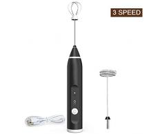 Mousseur à Lait Électrique Mini Batteur à Oeufs avec Dual Fouet Tête USB Rechargeable Trois Vitesses Réglable Multi-Mixeur Portable pour Mousse Cafés Crème Latte Cappuccino Jus (Noir)
