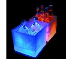 Seau à glace Volwco à LED à changement de couleur - Double couche carrée - Seau à glace à bière - Pour boissons à champagne ou à vin - Pour KTV Party Bar à la maison, mariage - 3,5 l