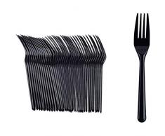 Lot de 100 Fourchettes en plastique ultra robustes, fourchettes jetables et réutilisables pour entrées, plats et desserts, noir