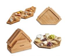 VonShef Plateau 4 Pièces en Bambou Naturel – Planche Puzzle Plat Tapas Fromage Charcuterie – Support Inclus