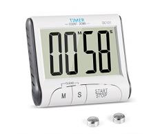 Minuteur de Cuisine, YXwin Minuterie de Cuisine Electronique Magnétique Digital 24H Minuteur Numérique avec Alarme Sonore LCD Écran Compte à Rebours Support Aimanté - Blanc
