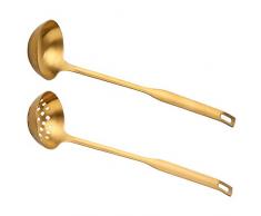Tiamu Ensemble de Passoire à Louche en MéTal Doré 2 PièCes, Manche Long en Acier Inoxydable Ustensiles de Cuisine Ustensiles de Cuisine CuillèRe Ustensile de Cuisine pour Hotpot