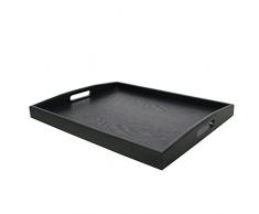 DILLMAN plateau de service grand plateau en bois de rectangle noir plateau de majordome petit plateau avec poignées (Grand)