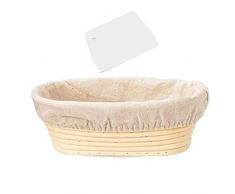 Haude 10 Pouces Ovale Pain en Forme Banneton Panier éPreuvage- Cadeaux Bol Pate Cuisson pour Boulangers pour Pain Levain Lame Tranchant Outil Grattoir Pot de DéMarrage Bo?Te DéPreuvage