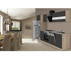 Respekta Cuisine complète, 280 cm, chêne, avec réfrigérateur, congélateur, plaque en vitrocéramique et lave-vaisselle