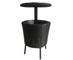 STTC Table de Bar en Osier 3 en 1 avec Seau à Glace, Table Basse, Style rotin, Hauteur réglable, Noir