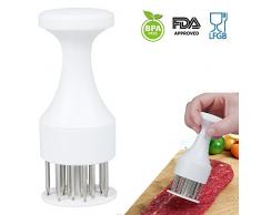 Attendrisseur de viande Aiguille, lame Aiguille en acier inoxydable Attendrisseur de viande avec ABS Safe Plastique, léger et durable de cuisine Outil de cuisson (Blanc)