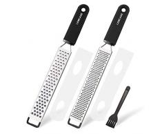 LEMCASE Zesteur, Râpe à Cuisine - Citron, Fromage, Parmesan, Ail, Gingembre, Chocolat - Poignée en Silicone et Lames en Acier Inoxydable avec Couvercle de Protection| Noir (2 Pièces Set)