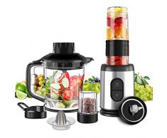 Mini Blender Multifonctionnel 5 en 1 Machine à Smoothie 800W Mixeur Blender 1.2L pour Smoothies Milk-Shake Jus de Fruits Légumes Poivre Épices Blender Portable pour Sport Voyage et Maison