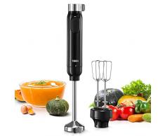 Mixeur Plongeant 2 en 1 TIBEK, Batteur à Main 400W avec Vitesses Réglables et Verrous de Sécurité, Mélangeur Electrique Multifonctionnel Ultra-légère, Fouet et Chooper en Acier Inoxydable, Noir