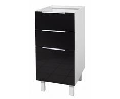 Berlioz Creations CT4BN Meuble Bas de Cuisine avec 3 Tiroirs Noir Haute Brillance 40 cm
