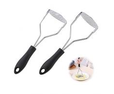 DXIA 2 Pièces Presse-Purée, Presse-Purée Manuel Professionnel Robuste, Presse-Légumes Acier Inoxydable Presse Pommes de Terre, Purée Ecrase Pomme, Presse-purée Antidérapante pour Bébé Light Silver